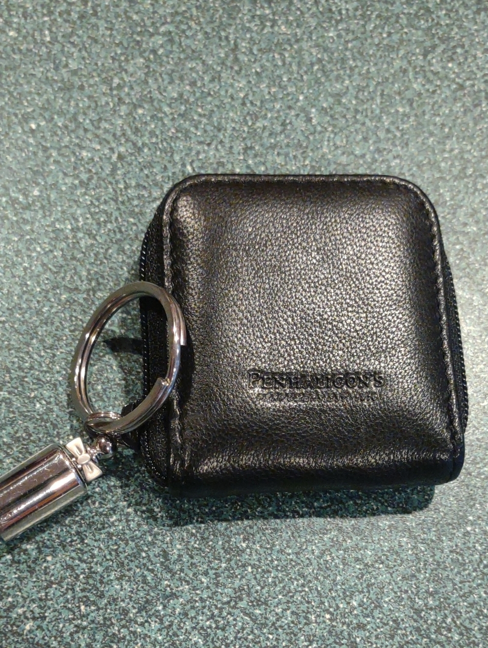 Penhaligon's Black Leather Zip Key Pouch with Silver Ring